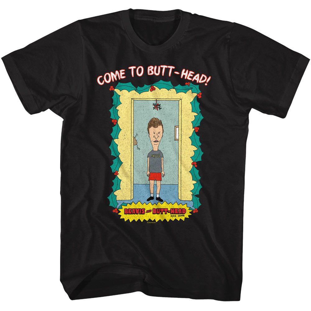 BEAVIS AND BUTTHEAD-UNDER MISTLETOE-BLACK ADULT S/S TSHIRT