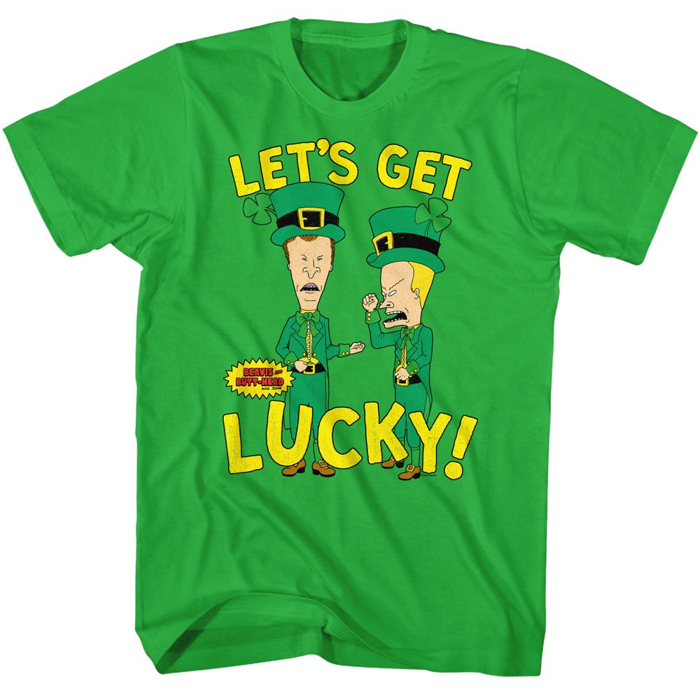 BEAVIS AND BUTTHEAD-LETS GET LUCKY-KELLY ADULT S/S TSHIRT