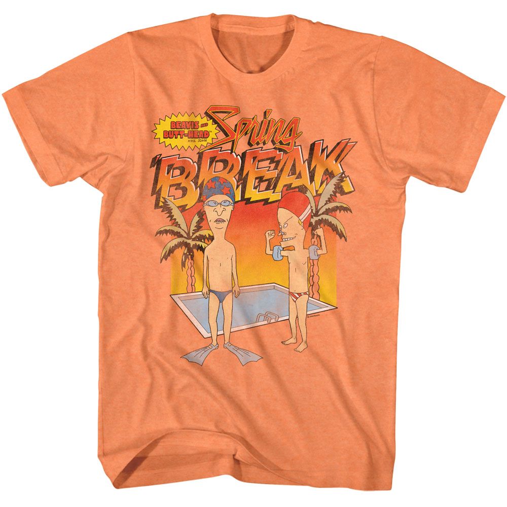 BEAVIS AND BUTTHEAD-BVBU SPRING BREAK-CANTALOUPE HEATHER ADULT S/S TSHIRT