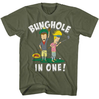 Thumbnail for BEAVIS AND BUTTHEAD-BEAVIS AND BUTTHEAD BUNGHOLE IN ONE-MILITARY GREEN ADULT S/S TSHIRT
