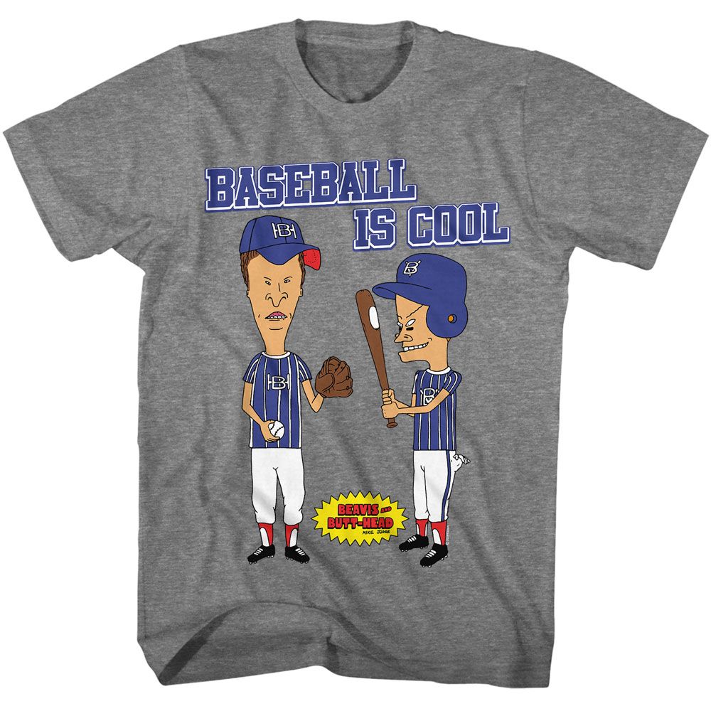 BEAVIS AND BUTTHEAD-BEAVIS AND BUTTHEAD BASEBALL IS COOL-GRAPHITE HEATHER ADULT S/S TSHIRT
