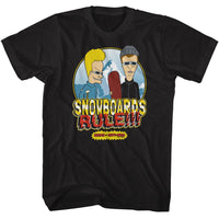 Thumbnail for BEAVIS AND BUTTHEAD-BNB SNOWBOARDS RULE-BLACK ADULT S/S TSHIRT