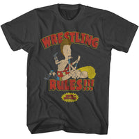 Thumbnail for BEAVIS AND BUTTHEAD-BEAVIS AND BUTTHEAD WRESTLING RULES-SMOKE ADULT S/S TSHIRT