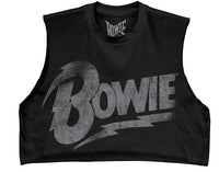 Thumbnail for DAVID BOWIE DISTRESSED LOGO BLACK CROP JUNIORS TSHIRT