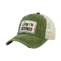 Thumbnail for BRIEF INSANITY Sorry I'm Stoned Vintage Distressed Trucker Adult Hat