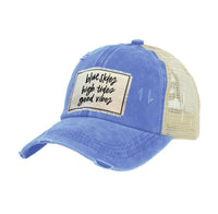 Thumbnail for BRIEF INSANITY Blue Skies, Good Vibes Vintage Distressed Trucker Adult Hat