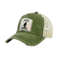 Thumbnail for BRIEF INSANITY I Believe Bigfoot Vintage Distressed Trucker Adult Hat