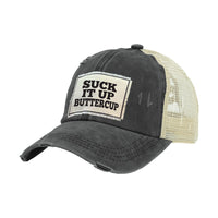 Thumbnail for BRIEF INSANITY Suck It Up Buttercup - Vintage Distressed Trucker Adult Hat