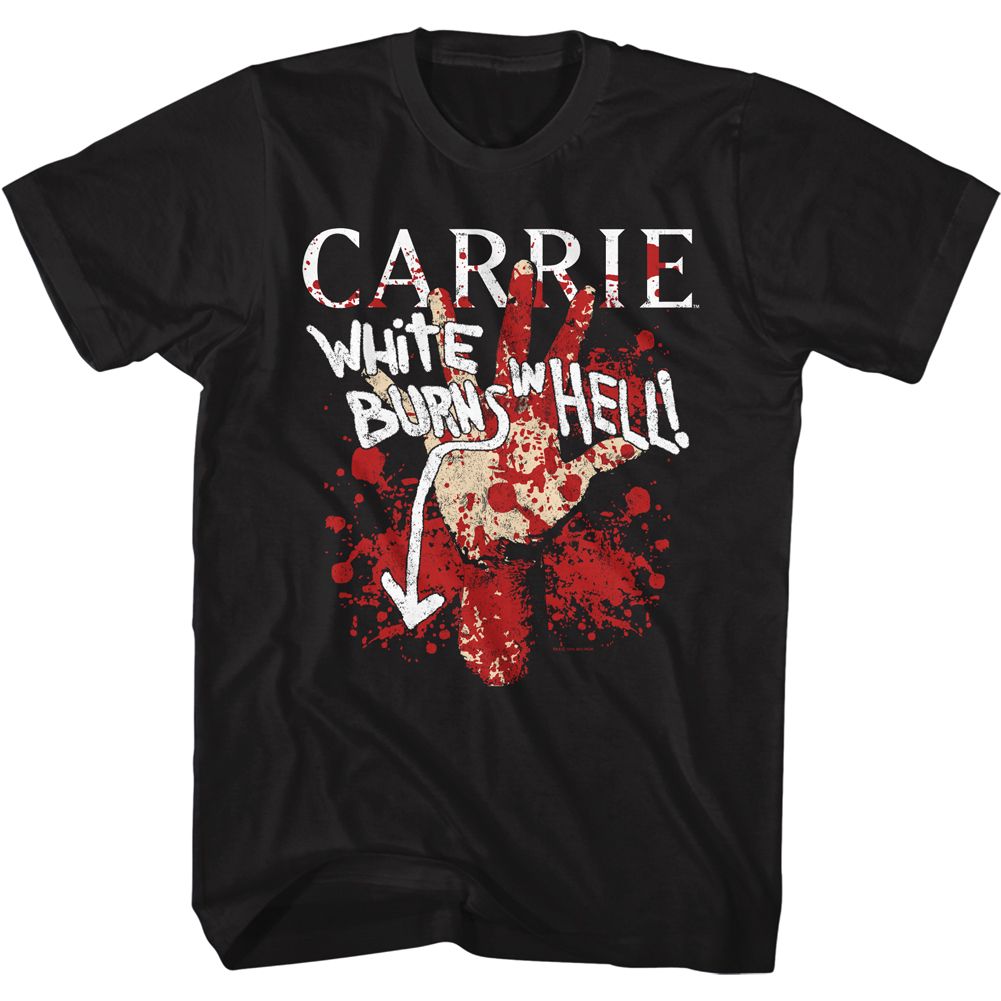 CARRIE-BURNS IN HELL-BLACK ADULT S/S TSHIRT