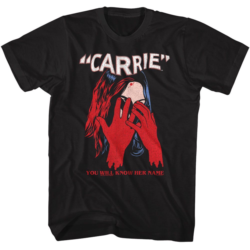 CARRIE-CARRIE FACE COVER-BLACK ADULT S/S TSHIRT