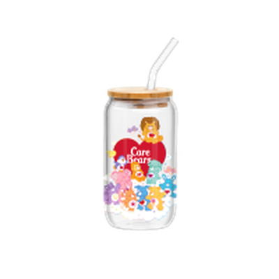 Care Bear Cousins Group Clouds Logo  16oz Glass Tumbler w Bamboo Lid and Glass Straw – 12 pc ppk ($6.00 each)