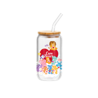 Thumbnail for Care Bear Cousins Group Clouds Logo  16oz Glass Tumbler w Bamboo Lid and Glass Straw – 12 pc ppk ($6.00 each)