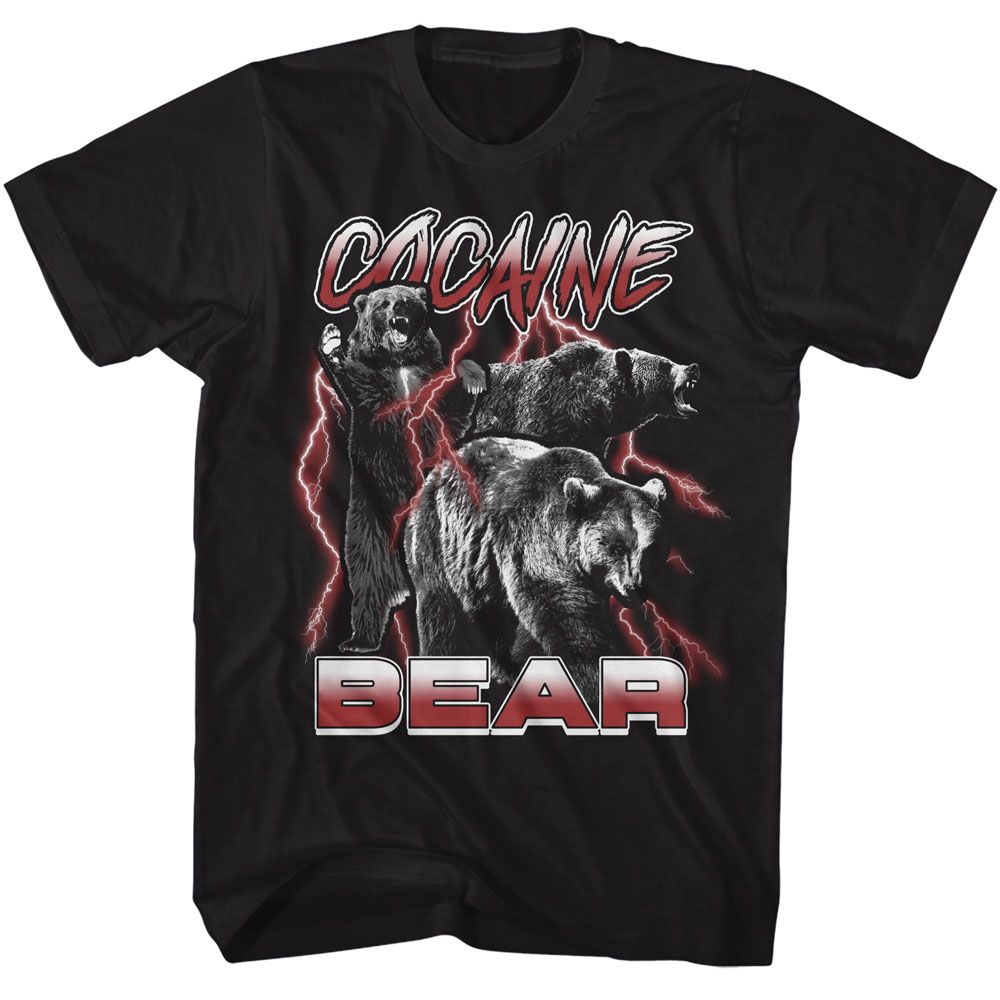 COCAINE BEAR KY-COCAINE BEAR BW WITH LIGHTNING-BLACK ADULT S/S TSHIRT