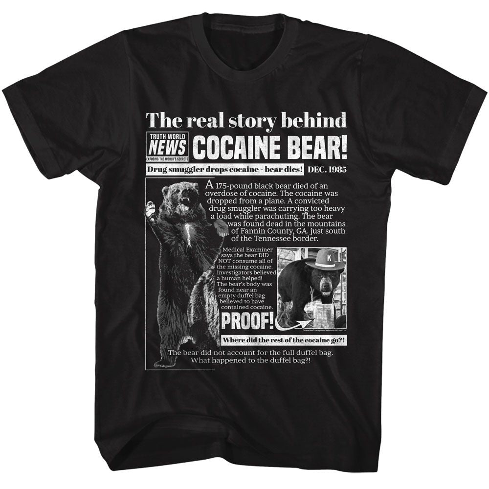 COCAINE BEAR KY-COCAINE BEAR REAL STORY-BLACK ADULT S/S TSHIRT