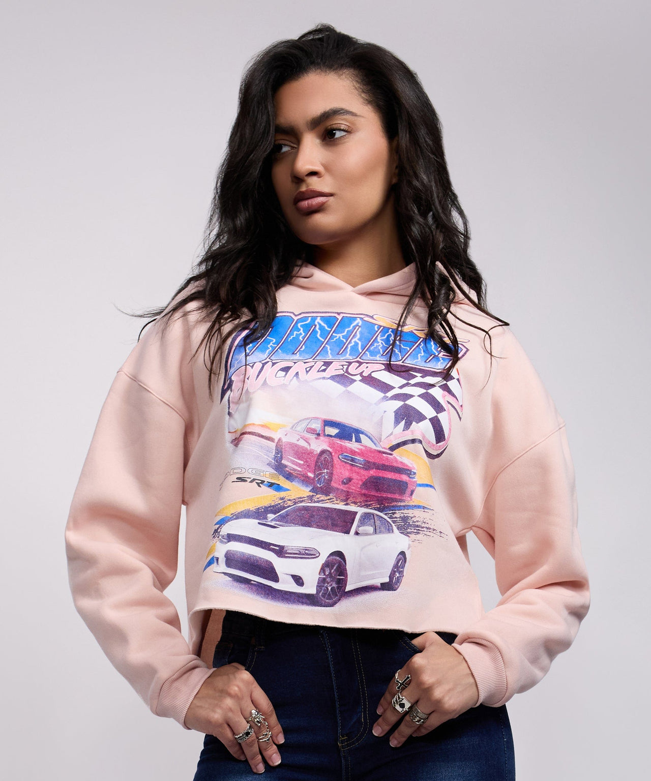 Womens Dodge Buckle Up Crop Hoodie