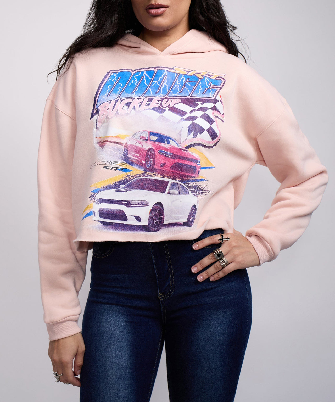 Womens Dodge Buckle Up Crop Hoodie
