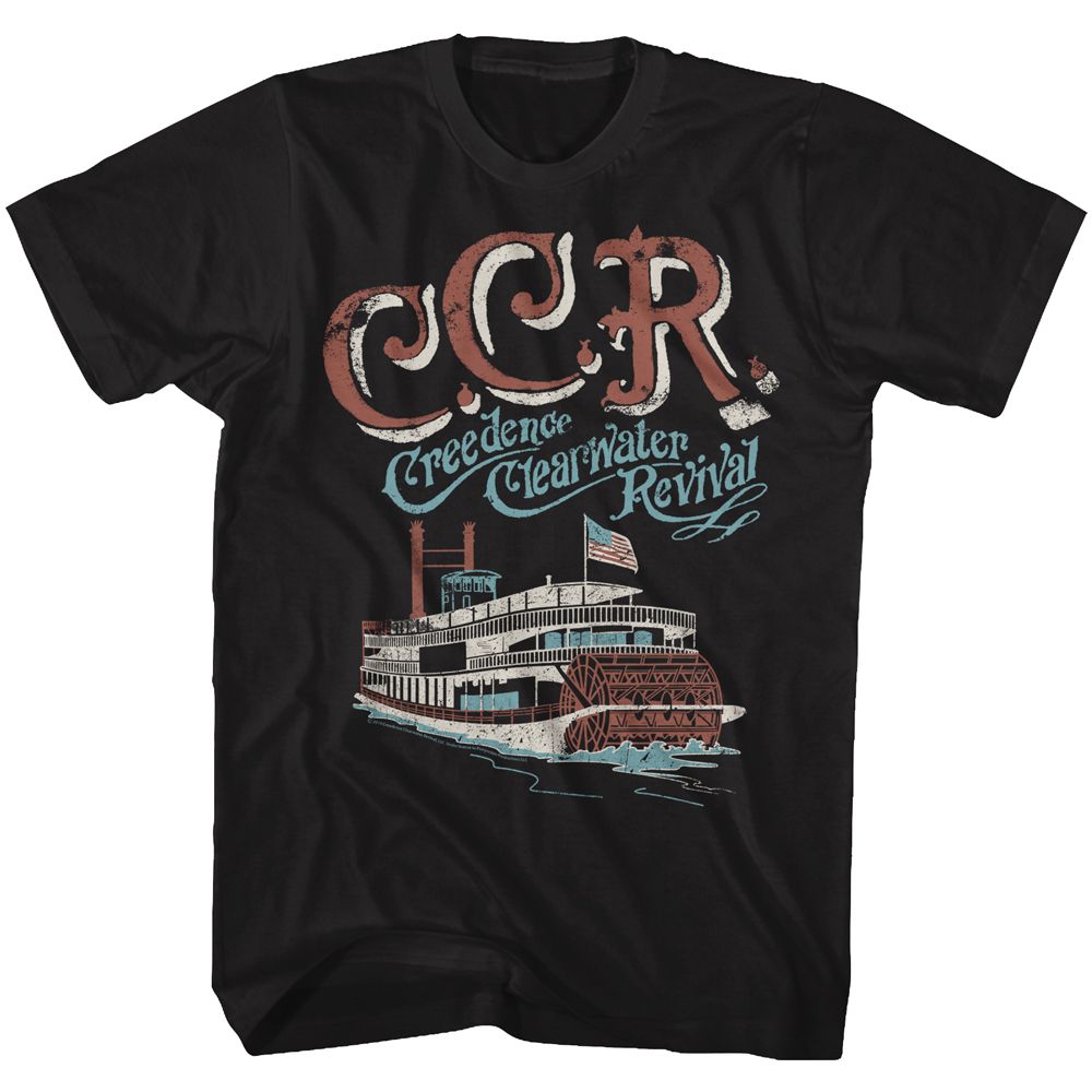 CREEDENCE CLEARWATER REVIVAL-RIVERBOAT-BLACK ADULT S/S TSHIRT