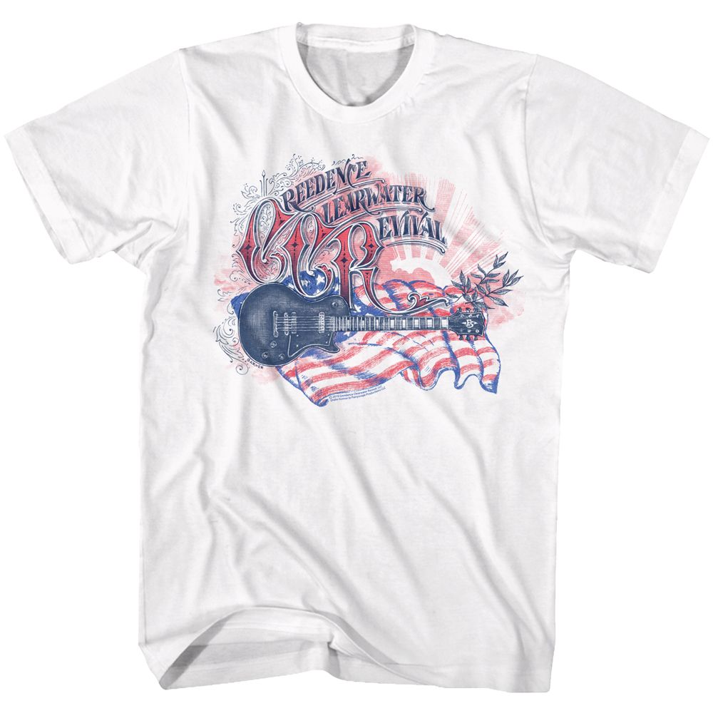 CREEDENCE CLEARWATER REVIVAL-FLAG-WHITE ADULT S/S TSHIRT