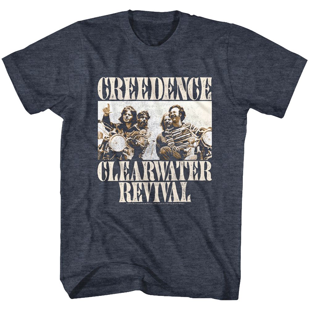 CREEDENCE CLEARWATER REVIVAL-BIKES PHOTO-NAVY HEATHER ADULT S/S TSHIRT