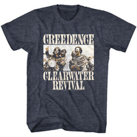 Thumbnail for CREEDENCE CLEARWATER REVIVAL-BIKES PHOTO-NAVY HEATHER ADULT S/S TSHIRT