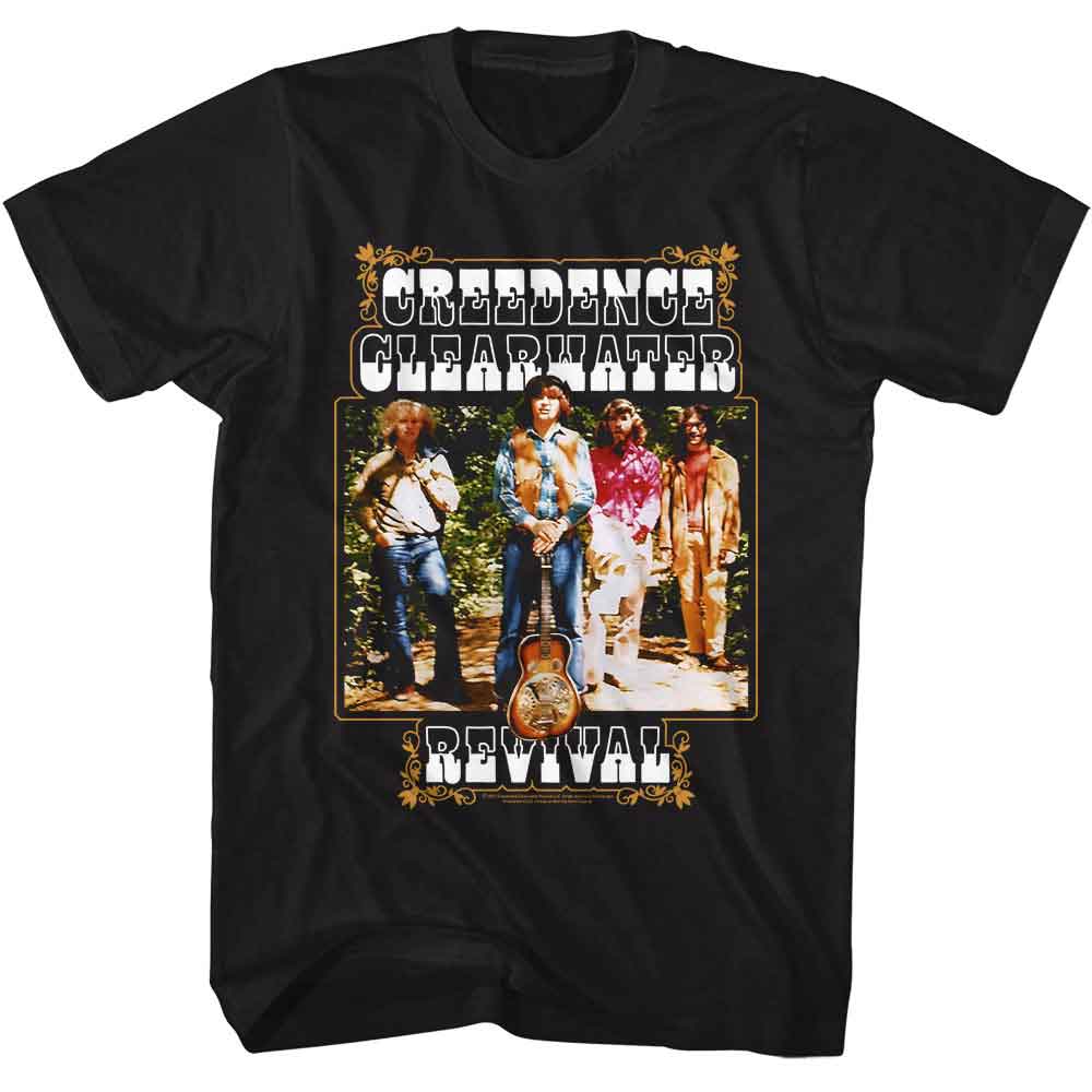 CREEDENCE CLEARWATER REVIVAL-CCR BAND AND FANCY BOX-BLACK ADULT S/S TSHIRT