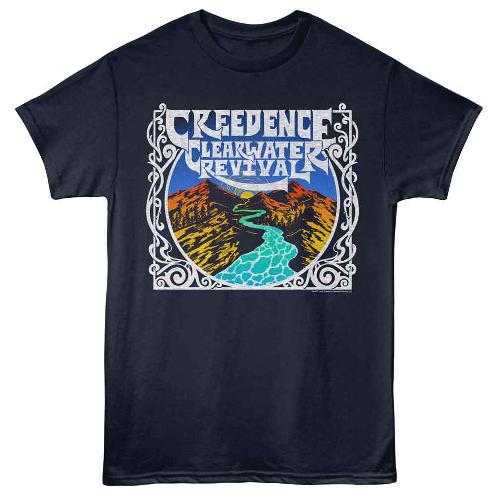 CREEDENCE CLEARWATER REVIVAL-CCR MOUNTAINS AND RIVER-NAVY ADULT S/S TSHIRT