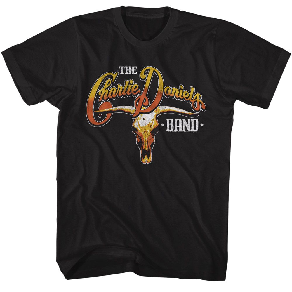 CHARLIE DANIELS BAND-CDB COW SKULL AND LOGO-BLACK ADULT S/S TSHIRT