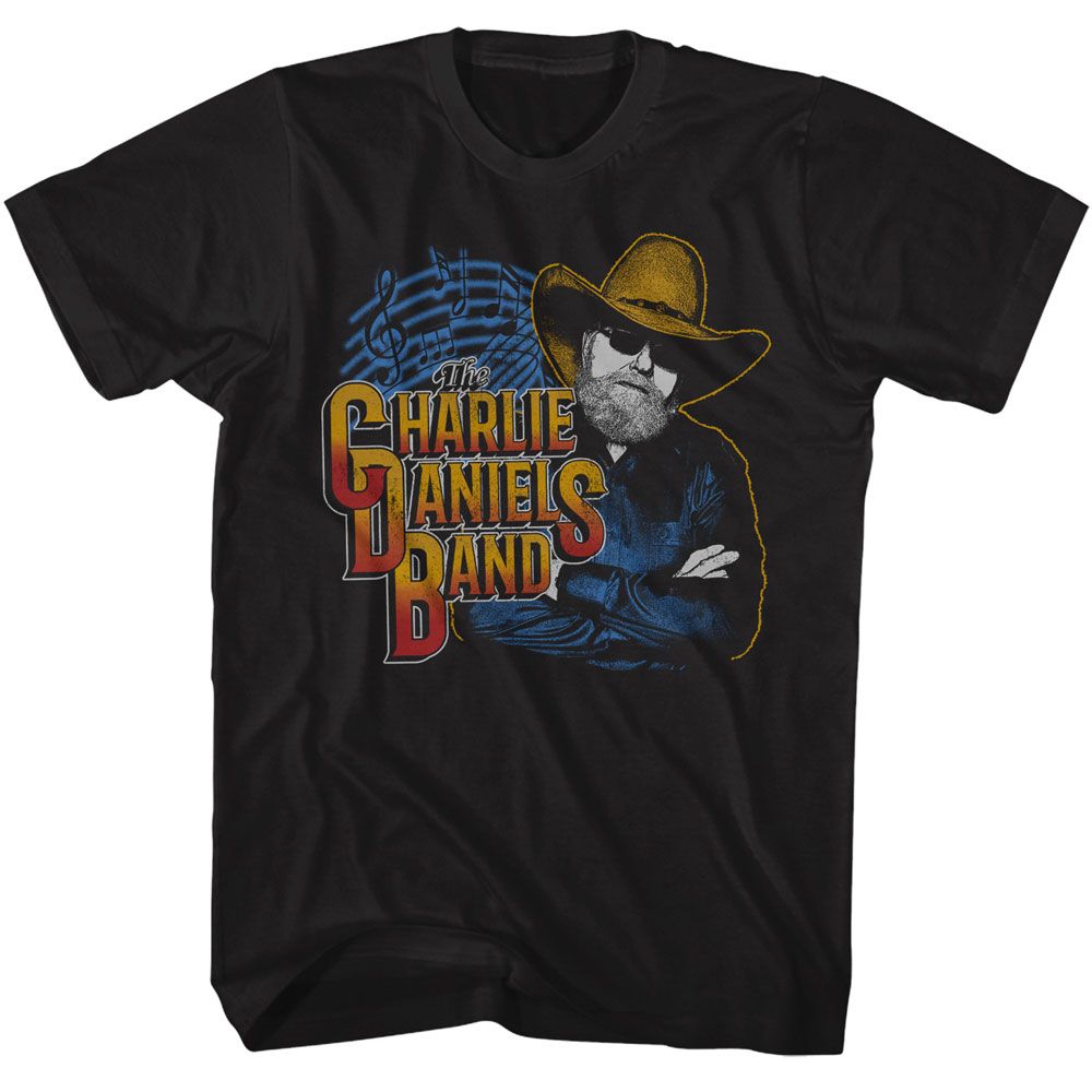 CHARLIE DANIELS BAND-CDB CHARLIE MUSIC NOTES-BLACK ADULT S/S TSHIRT