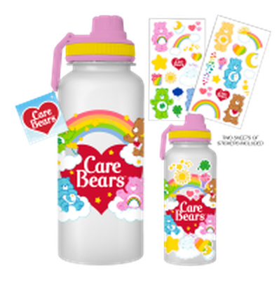 Care Bears Rainbow Heart Logo  32oz Twist Spout Plastic Bottle w Sticker Set – 12 pc ppk ($6.75 each)