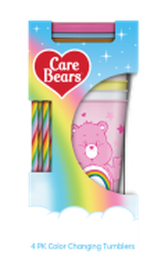 Care Bears Hearts Rainbow Swirl Straw 24oz 4 pack Color Change Plastic Tumbler – 12 pc ppk ($8.00 each)