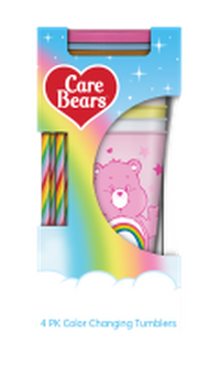 Thumbnail for Care Bears Hearts Rainbow Swirl Straw 24oz 4 pack Color Change Plastic Tumbler – 12 pc ppk ($8.00 each)