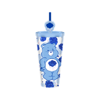 Thumbnail for Grumpy Bear Pose Cloud Hearts Glitter  24oz Plastic Cold Cup w/ Lid and Topper Straw – 12 pc ppk ($7.00 each)