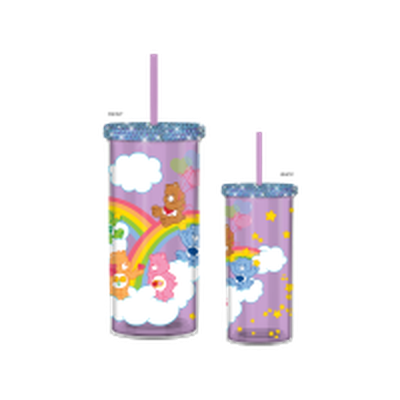 Care Bears On Clouds and Rainbows Rhinestone Lid 20oz Plastic Tall Cold Cup w/ Lid and Straw – 12 pc ppk ($5.25 each)