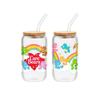 Thumbnail for Care Bears Legacy Guide Rainbow Group and Logo  2pk 16oz Glass Tumbler w Bamboo Lid and Glass Straw Set – 12 pc ppk ($12.50 each)