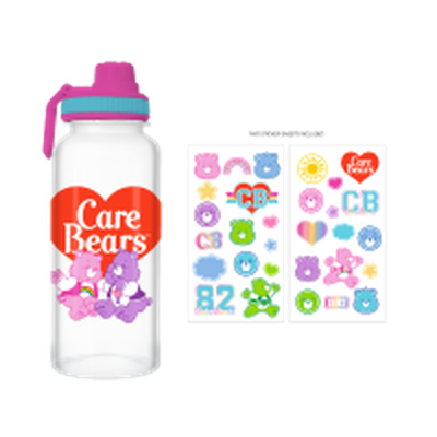 CARE BEARS CHEER SHARE HEART LOGO  32oz Twist Spout Plastic Bottle w Sticker Set – 12 pc ppk ($6.75 each)