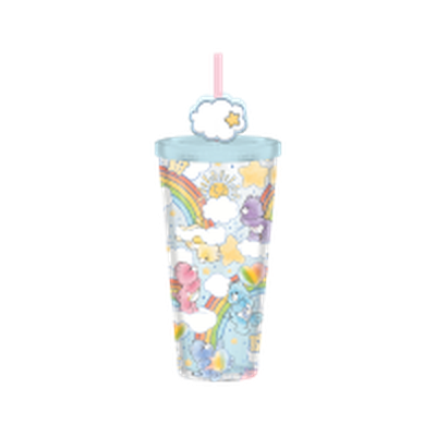 CARE BEARS SKETCHY WATERCOLOR RAINBOW BALLOON PATTERN  24oz Plastic Cold Cup w/ Lid and Topper Straw – 12 pc ppk ($6.50 each)
