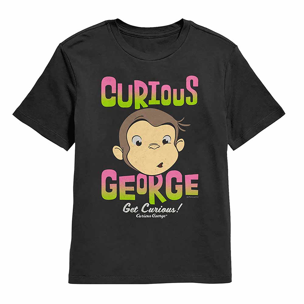 Curious George 3D Text And Bananas Black Kids T-Shirt