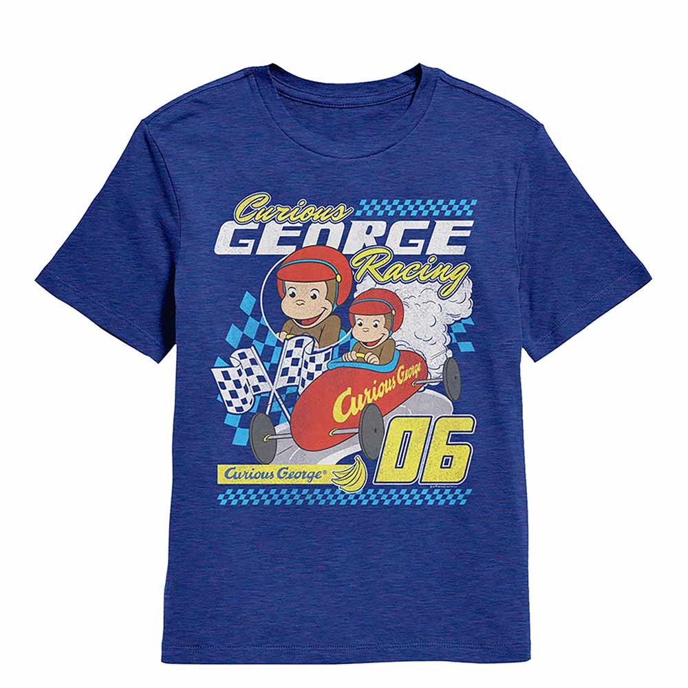 Curious George Racing Royal Heather Kids T-Shirt
