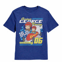 Thumbnail for Curious George Racing Royal Heather Kids T-Shirt