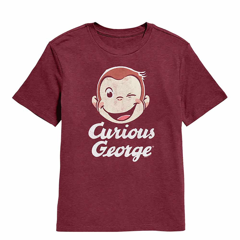 Curious George Wink Vintage Burgundy Kids T-Shirt