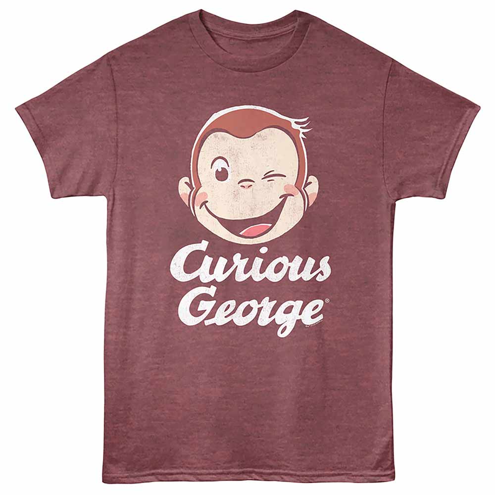 Curious George Wink Vintage Maroon Heather ADULT S/S T-SHIRT