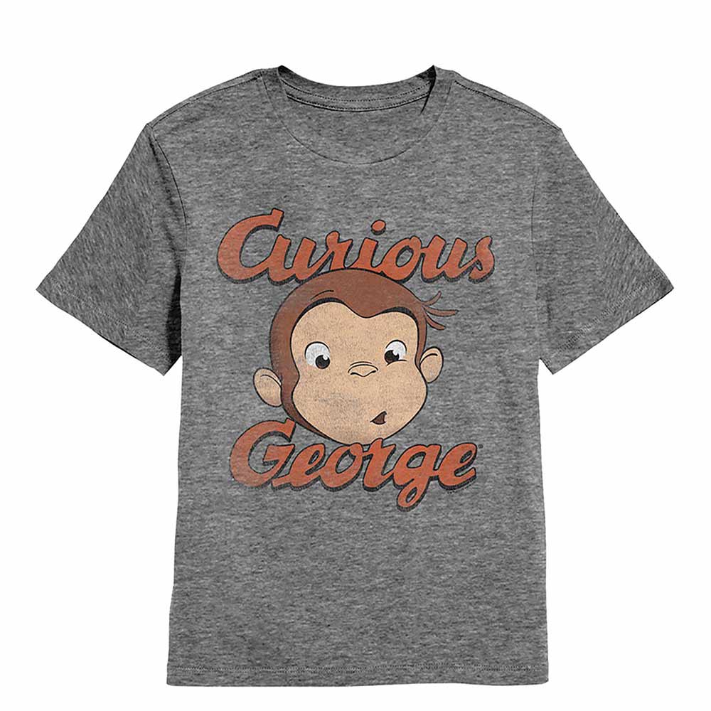 Curious George Face And Logo Graphite Heather Kids T-Shirt