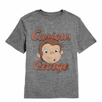 Thumbnail for Curious George Face And Logo Graphite Heather Kids T-Shirt