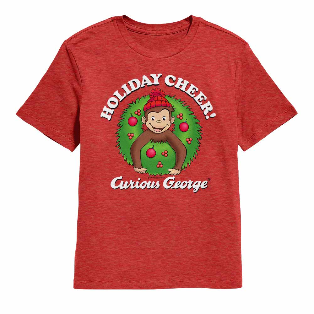 Curious George Winter Cheers Red Heather Kids T-Shirt