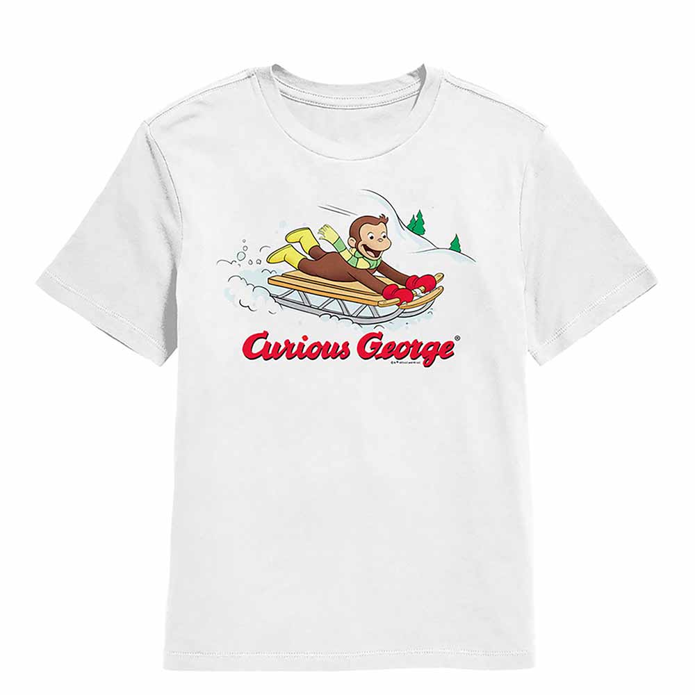 Curious George Sled White Kids T-Shirt