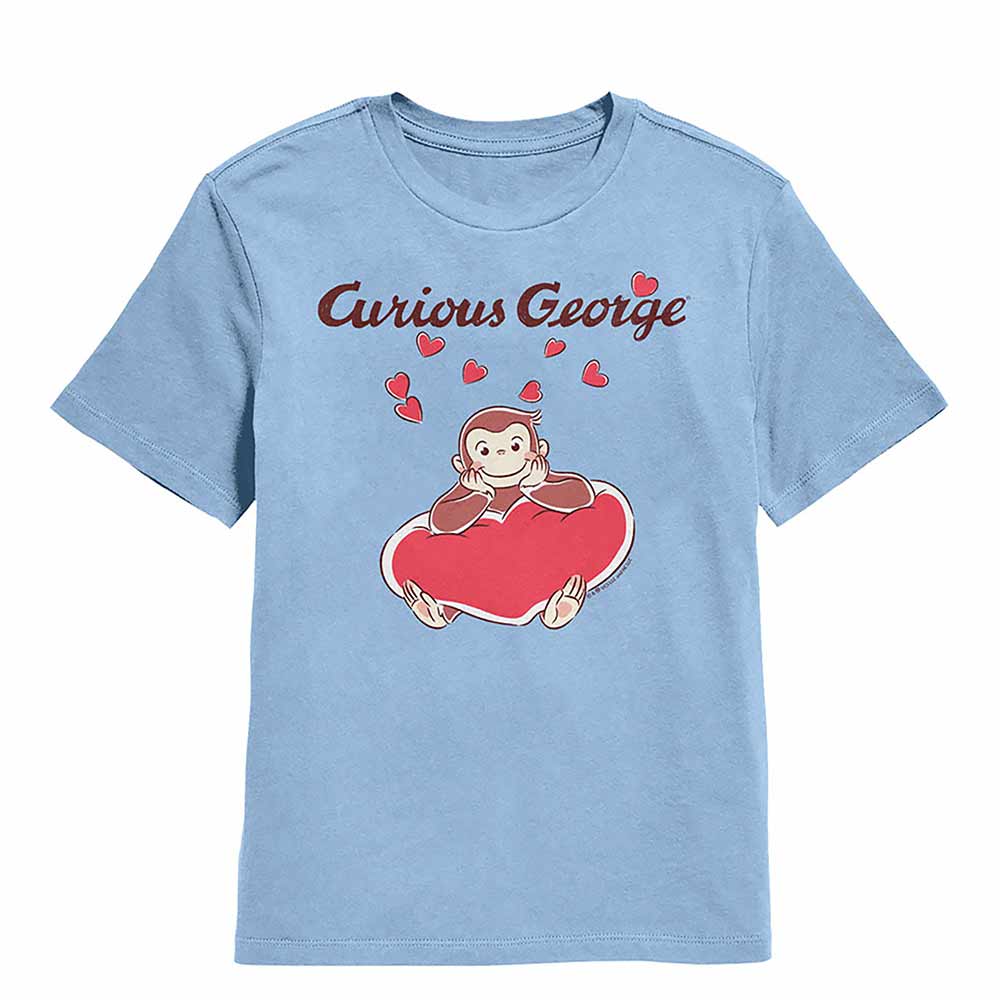 Curious George Heart Light Blue Kids T-Shirt