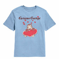 Thumbnail for Curious George Heart Light Blue Kids T-Shirt