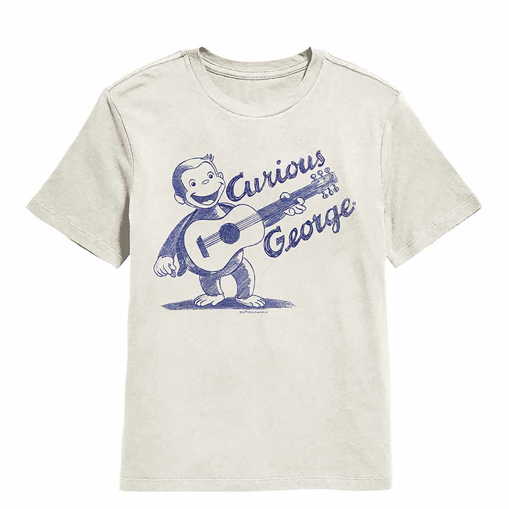 Curious George With Guitar Natural Kids T-Shirt