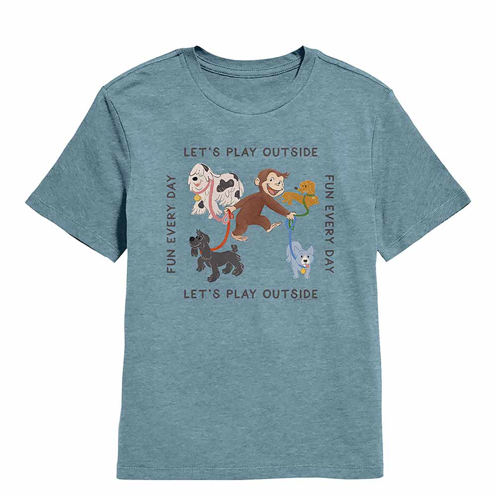 Curious George Lets Play Vintage Indigo Heather Kids T-Shirt