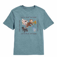 Thumbnail for Curious George Lets Play Vintage Indigo Heather Kids T-Shirt